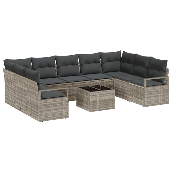 Ensemble de Canapé de Jardin 10 Pièces avec Coussins en Rattan Synthétique Gris