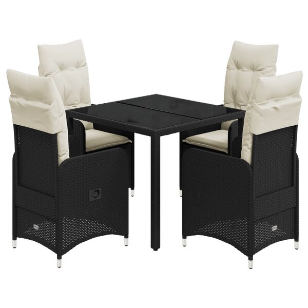 vidaXL Ensemble de bistro de jardin 5 Pièces coussins noir poly rotin