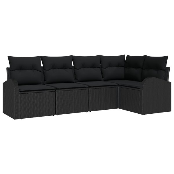 vidaXL Ensemble de canapé de jardin 5 pièces avec coussins noir poly rotin