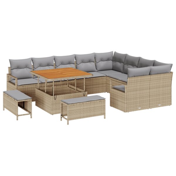 Ensemble de canapé de jardin vidaXL 12 pièces avec coussins beige poly rattan acacia