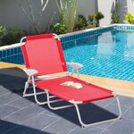 Bain de soleil pliable - transat inclinable 4 positions - chaise longue grand confort avec accoudoirs - métal époxy textilène - dim. 160L x 66l x 80H cm - rouge