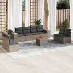 vidaXL Salon de jardin 9 Pièces avec coussins gris résine tressée