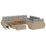 Ensemble de canapés de jardin 13 pièces avec coussins Beige Rattan Acacia