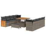 Ensemble de canapé de jardin de 11 pièces avec coussins gris poly rotin acacia