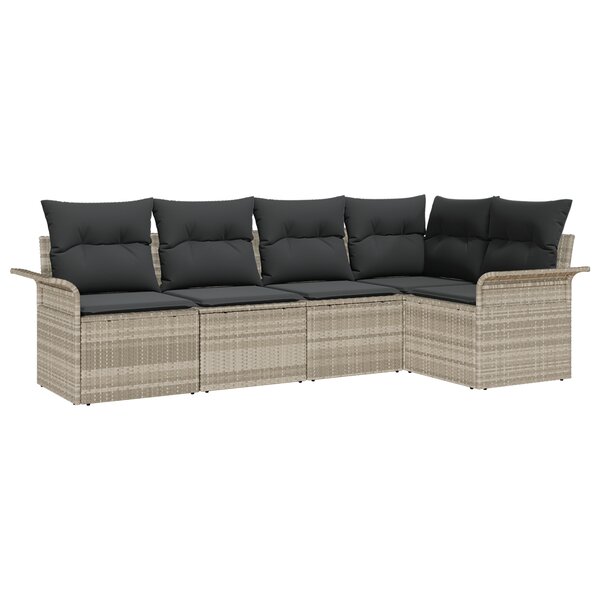 vidaXL Ensemble de canapé de jardin 5 pièces avec coussins gris clair en poly rotin