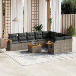 vidaXL Salon de jardin avec coussins 10 Pièces gris résine tressée