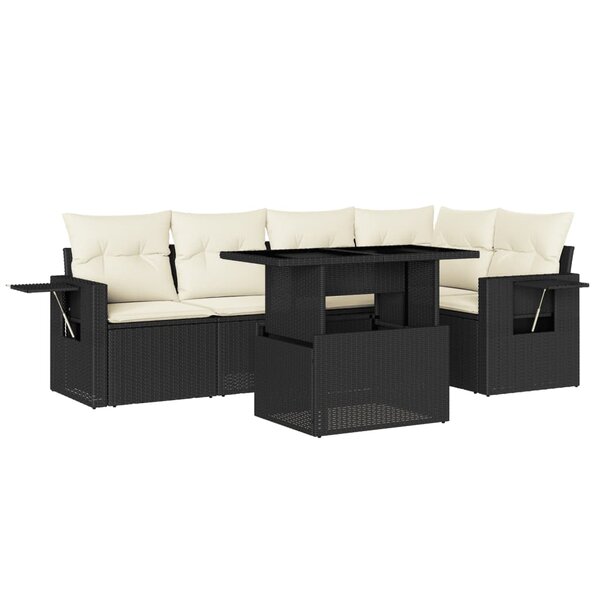 vidaXL Salon de jardin 6 Pièces avec coussins noir résine tressée