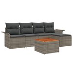 Ensemble de Canapé de Jardin 6 Pièces avec Coussins Gris Poly Rattan Acacia