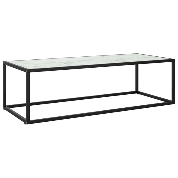vidaXL Table basse Noir avec verre marbre blanc 120x50x35 cm