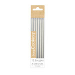 12 bougies longues argentées - 12cm