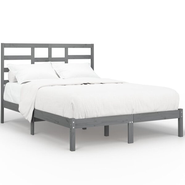 vidaXL Cadre de lit Gris Bois massif 150x200 cm Très grand