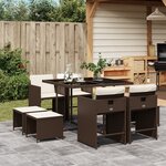 vidaXL Ensemble à manger de jardin et coussins 9 Pièces marron poly rotin