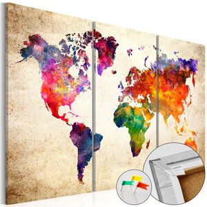 Tableau en liège - corkboard map in watercolor l x h en cm 60x40