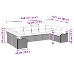 Ensemble de Canapé de Jardin 10 Pièces avec Coussins Noir en Rattan Synthétique