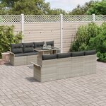 vidaXL Ensemble de Canapé de Jardin 9 Pièces avec Coussins Gris Clair Poly Rattan