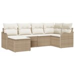 Canapé de jardin 6 pièces avec coussins beige en poly rotin