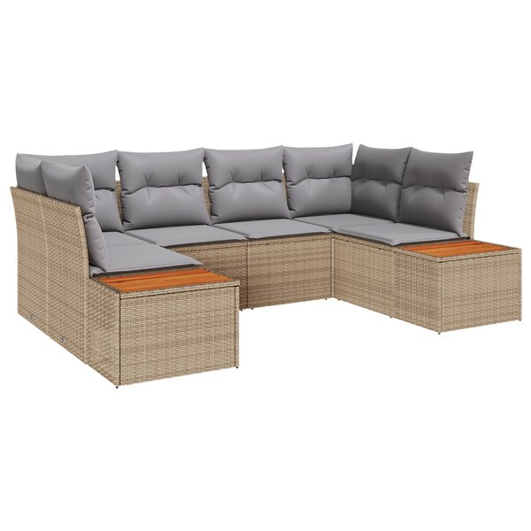 vidaXL Ensemble de canapés de jardin 6 pièces avec coussins Beige Rotin poly Acacia