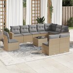 vidaXL Salon de jardin 11 Pièces avec coussins beige résine tressée
