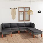 vidaXL Salon de jardin 7 Pièces avec coussins Résine tressée Gris