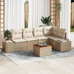 vidaXL Ensemble de canapé de jardin 6 pièces avec coussins beige poly rattan acacia