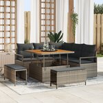 Ensemble de canapé de jardin de 8 pièces avec coussins en rotin poly gris acacia