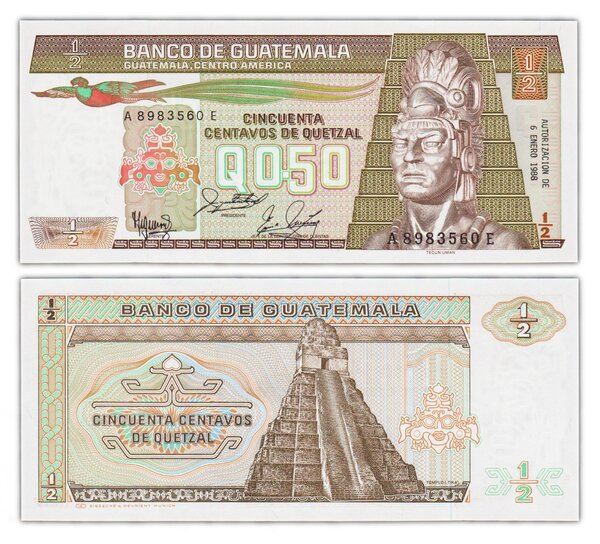 Billet de Collection 1/2 quetzal 1988 Guatemala - neuf - P65 - 50 centavos