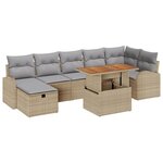 vidaXL Set de Canapé de Jardin 8 Pièces avec Coussins Beige Rotin Poly