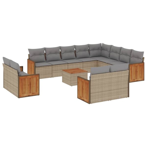 vidaXL Salon de jardin avec coussins 13 Pièces beige résine tressée