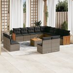 vidaXL Salon de jardin avec coussins 14 Pièces gris résine tressée