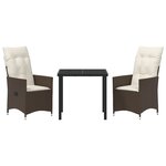 vidaXL Ensemble de Salle à Manger de Jardin 3 pièces avec Coussin Marron Poly Rattan