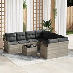 Ensemble Canapé de Jardin 9 Pièces avec Coussins Gris Clair Rattan PE