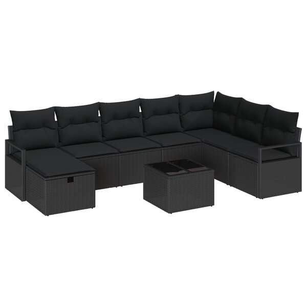 vidaXL Ensemble de Canapé de Jardin 9 Pièces avec Coussins en Rattan Poly Noir