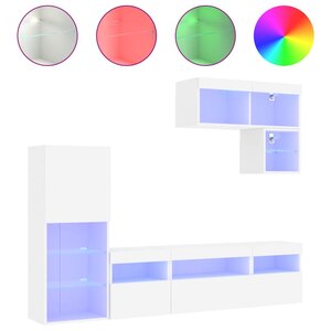 vidaXL Unités murales TV avec LED 6 Pièces blanc bois d'ingénierie