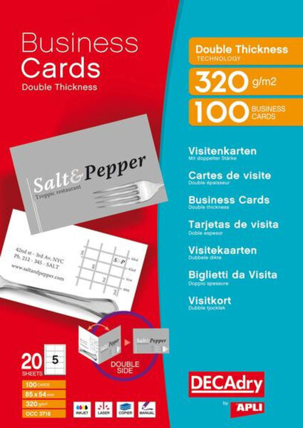 Pack 20X5 Cartes Visite - 2X 160G.