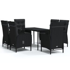 vidaXL Ensemble à manger de jardin avec coussins 7 Pièces Noir