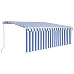 vidaXL Auvent manuel rétractable avec store et LED 4 5x3 m Bleu blanc