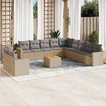vidaXL Salon de jardin avec coussins 12 Pièces beige résine tressée