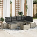 vidaXL Ensemble de canapés de jardin 7 pièces avec coussins Gris poly rotin