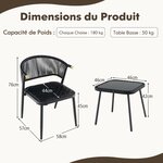 Ensemble de meubles 3 Pièces de patio en rotin charge 180 kg salon de jardin chaises rembourrées en mousse à séchage rapide noir 20_0008482