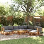 vidaXL Salon de jardin avec coussins 11 Pièces bois massif d'acacia