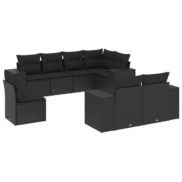 vidaXL Salon de jardin 8 Pièces avec coussins noir résine tressée