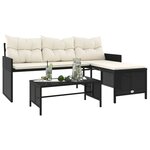 vidaXL Canapé de jardin avec table et coussins en forme de L noir