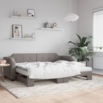 vidaXL Lit de jour avec gigogne et matelas taupe 100x200 cm tissu