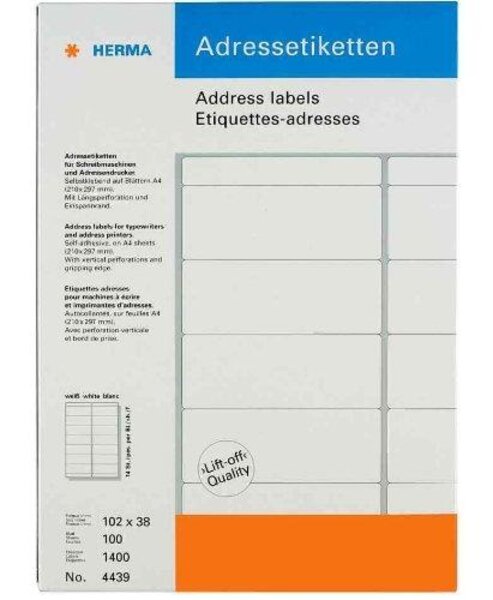 Etiquettes-adresses, 67x38mm, coins arrondis, blanches herma