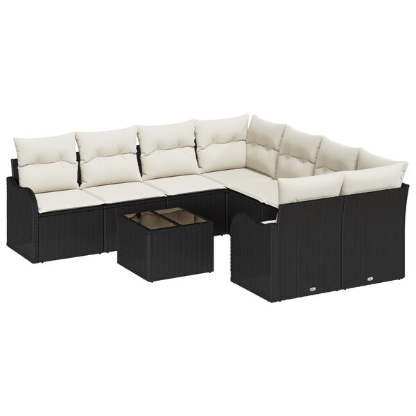 Ensemble de 9 Canapés de Jardin avec Coussins Noir Poly Rotin