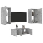 vidaXL Unités murales TV avec LED 4 Pièces gris béton bois d'ingénierie