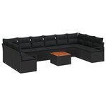 Ensemble de Canapé de Jardin vidaXL 11 Pièces avec Coussins Rattan Poly Noir Acacia