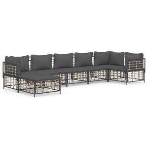 vidaXL Salon de jardin 7 Pièces avec coussins anthracite résine tressée