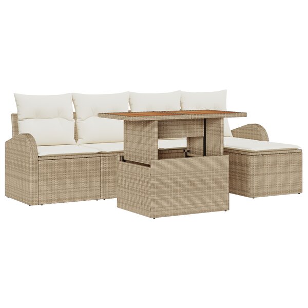 vidaXL Set de salle à manger de jardin 6 pièces avec coussins Beige Rotin Acacia