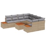 Canapés de Jardin 9 Pièces avec Coussins Beige Poly Rattan Acacia